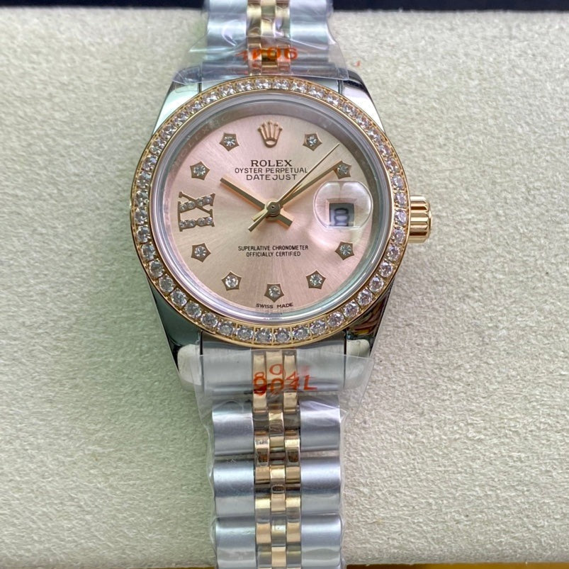 DATEJUST 28 TWO-TONE PINK GOLD DIAMOND BEZEL