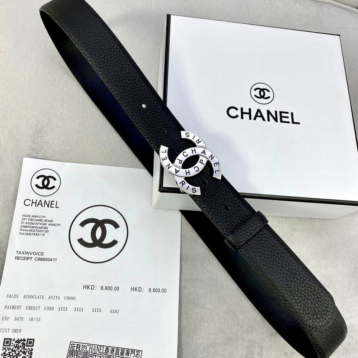 CC 30MM BELT IN BLACK SMOOTH CALFSKIN WITH SILVER HARDWARE