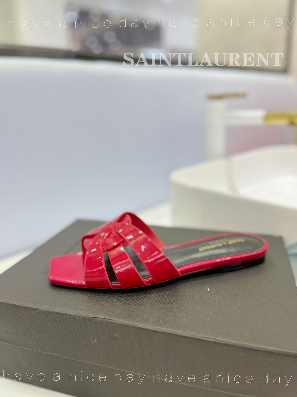 SL TRIBUTE SLIPPERS GLOSSY RED CALFSKIN
