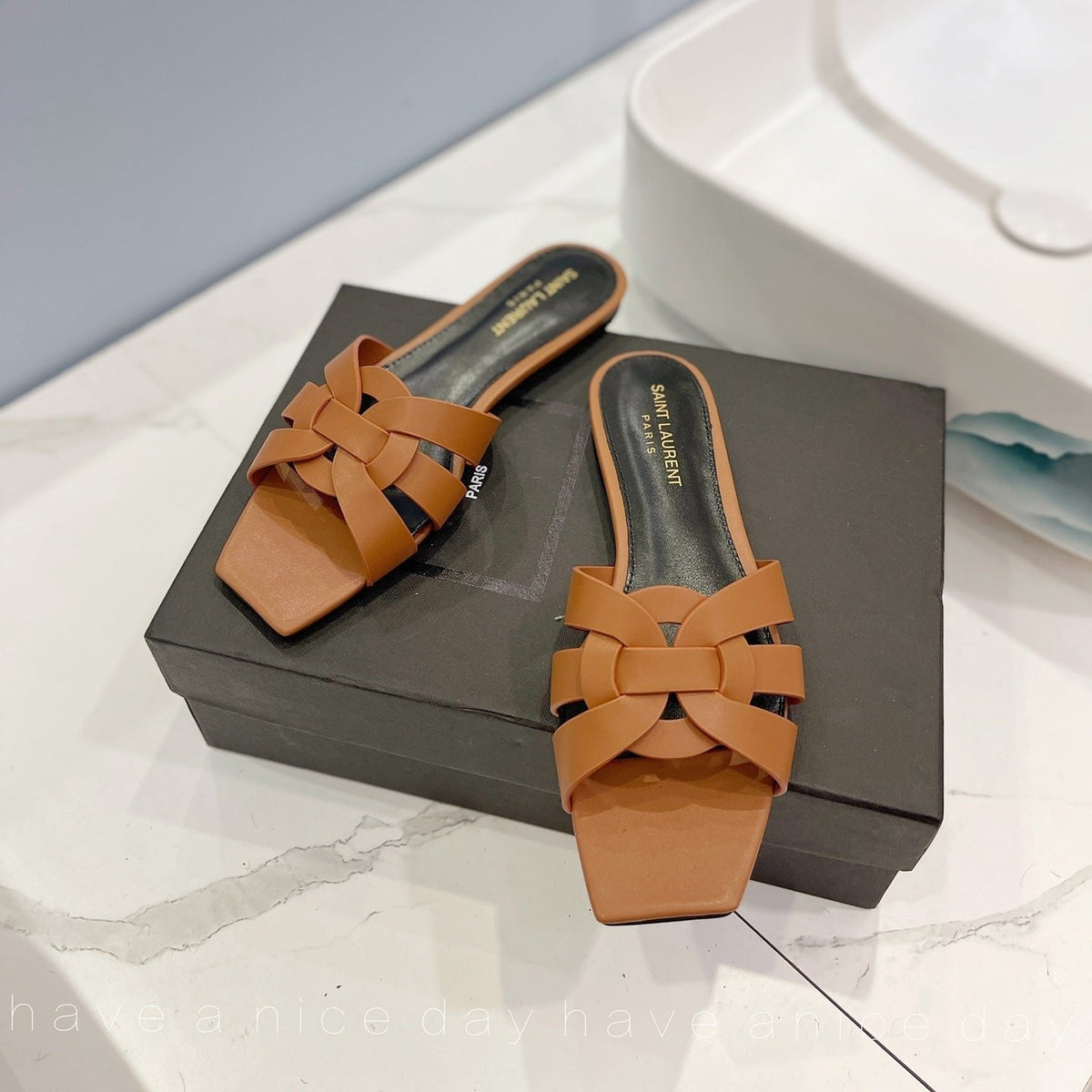 SL TRIBUTE SLIPPERS COPPER CALFSKIN
