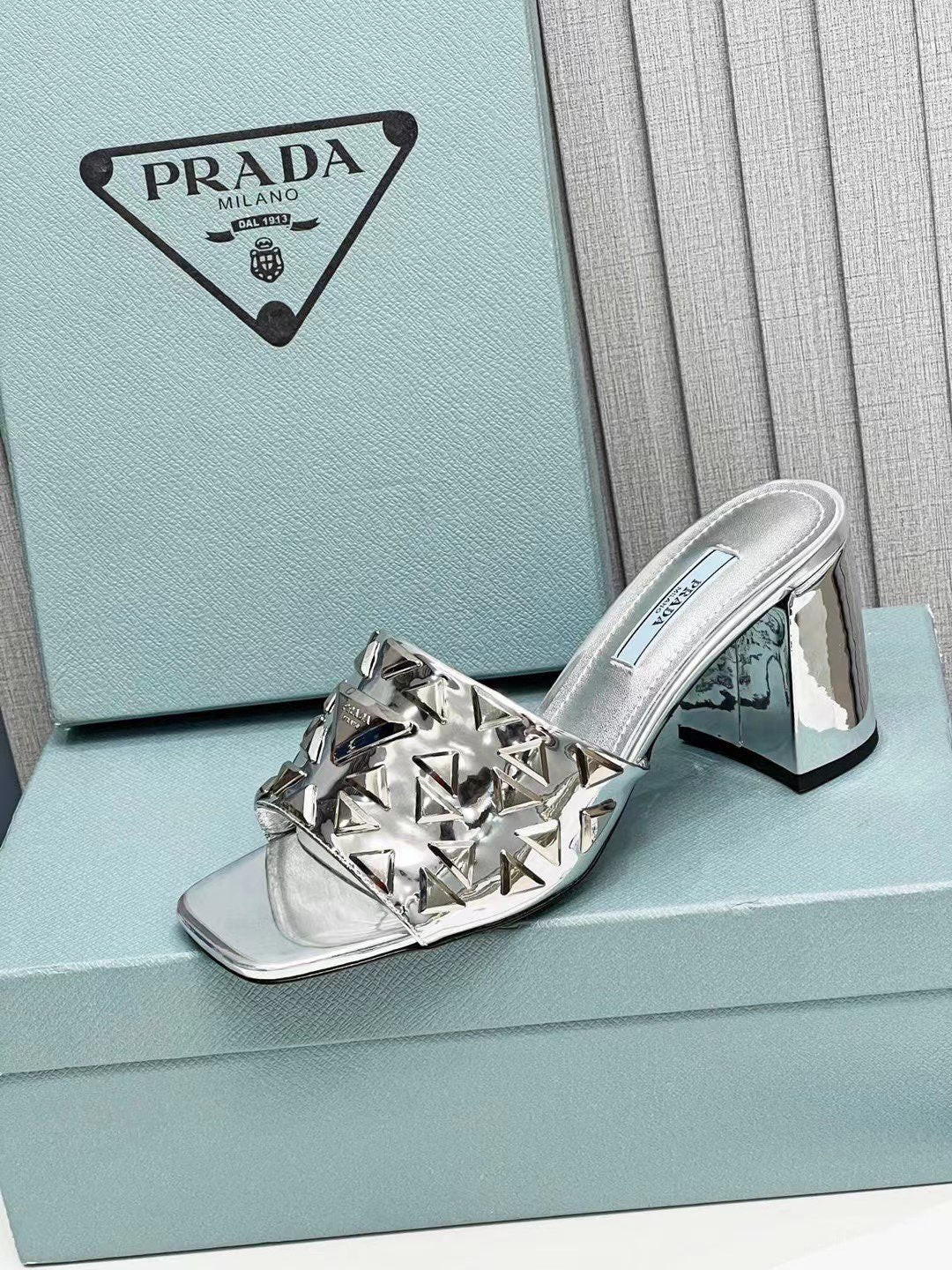 PRA EMBROIDERED SANDALS 65 SILVER CALFSKIN