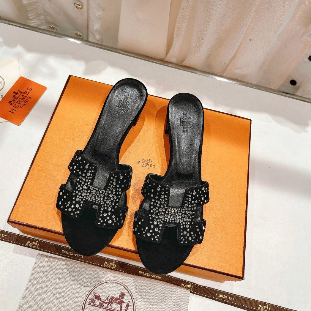 0ASIS SANDALS BLACK LAMBSKIN ATTACH CRYSTAL