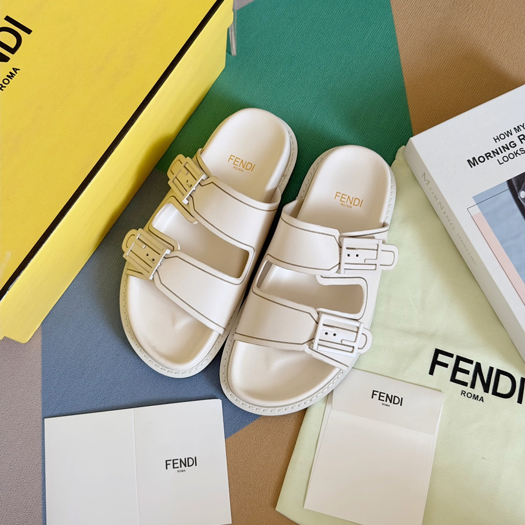 FENDI BAGUETTE DAD SANDALS IN WHITE CALFSKIN