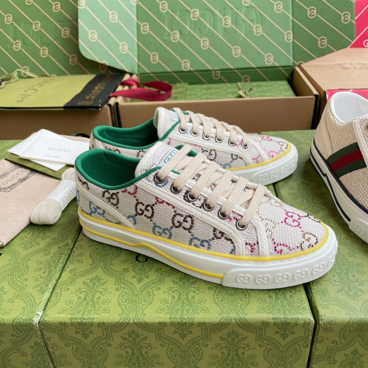 GG 26 Platform Sneaker Beige Multicolor Monogram Canvas 632833