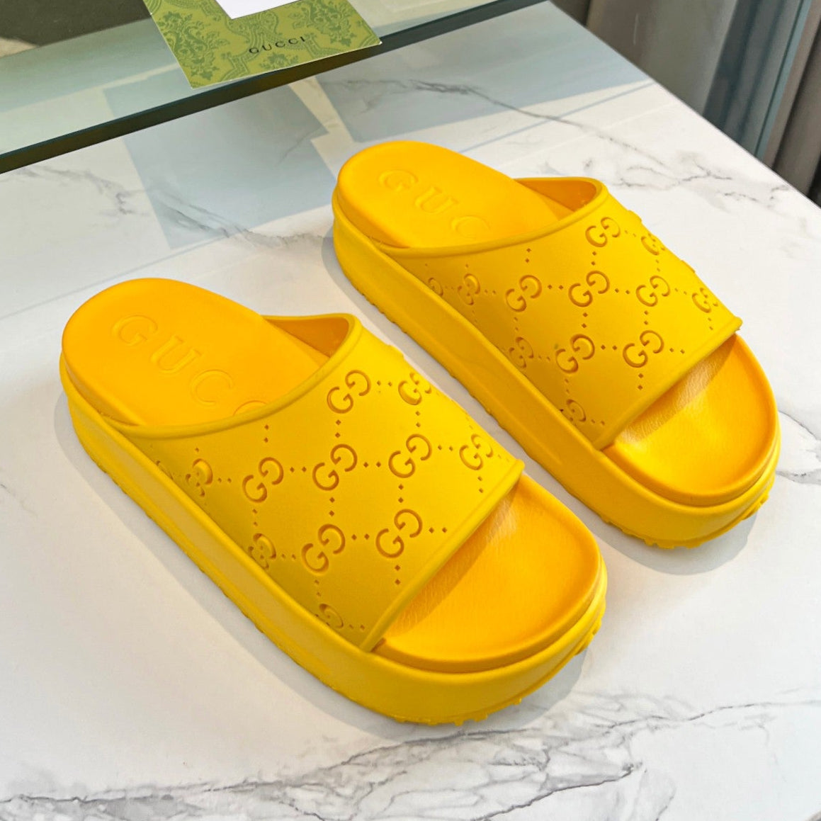 PLATFORM SANDALS IN BRIGHT YELLOW MONOGRAM IMPORTED TPU