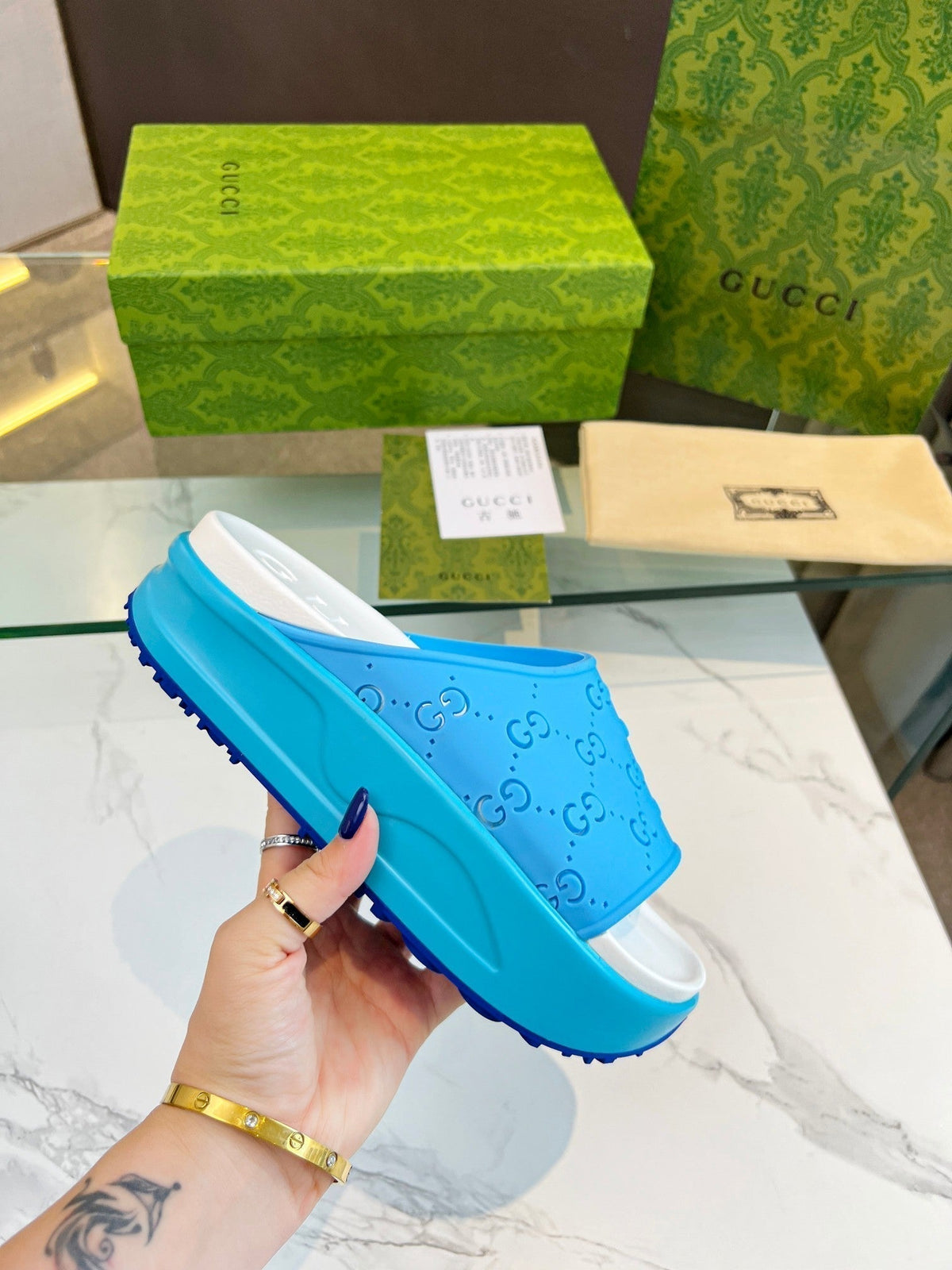 PLATFORM SANDALS IN SKY BLUE MONOGRAM IMPORTED TPU