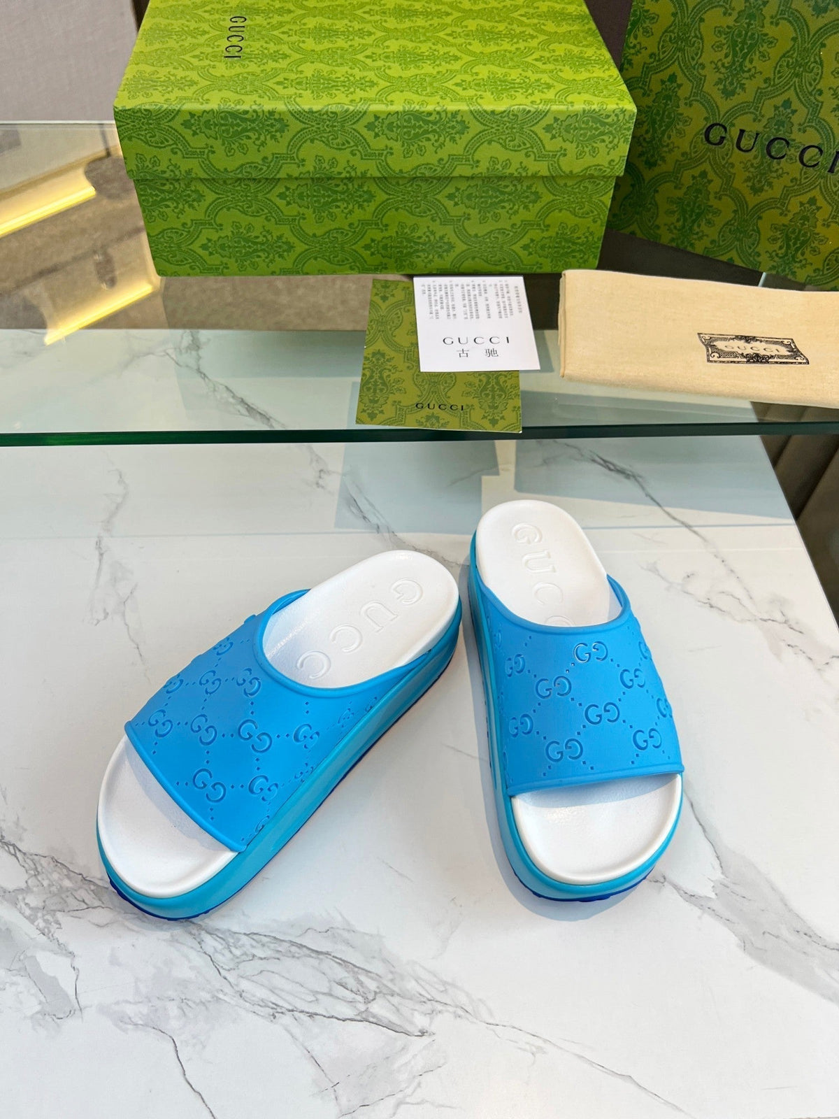 PLATFORM SANDALS IN SKY BLUE MONOGRAM IMPORTED TPU