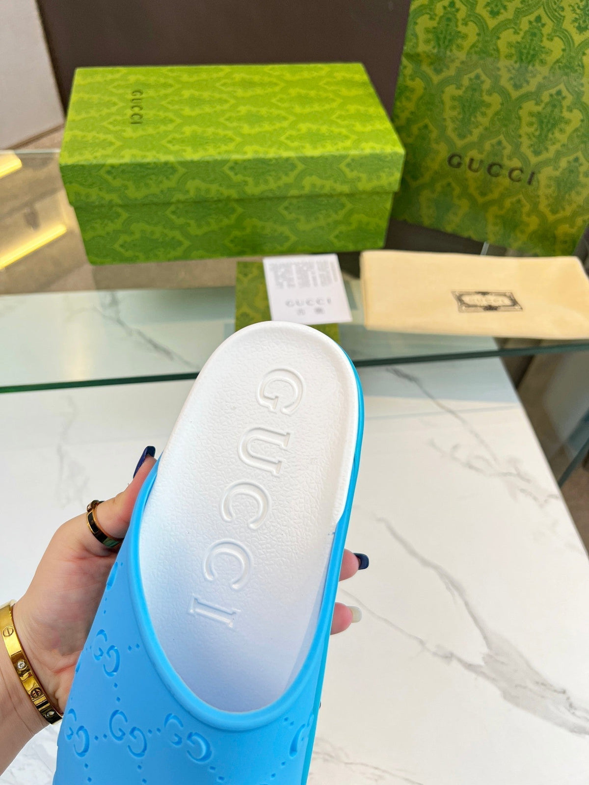 PLATFORM SANDALS IN SKY BLUE MONOGRAM IMPORTED TPU