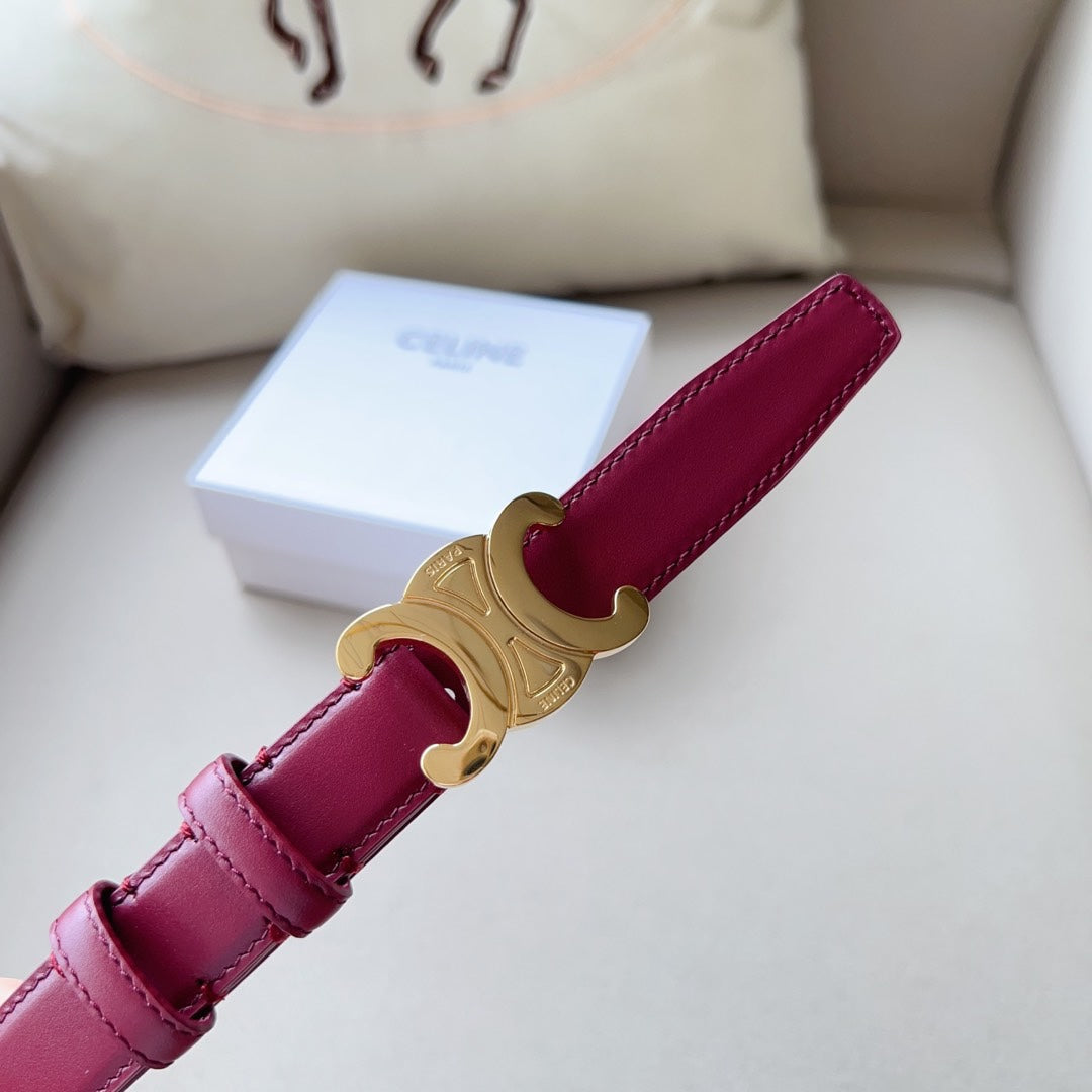 Medium Triomphe Belt 25mm Wine Calfskin Ghw