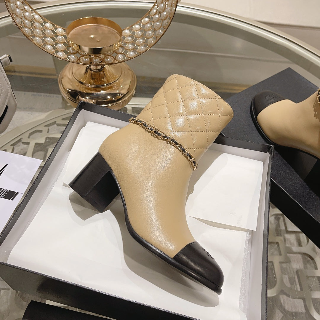 MID-HEEL ANKLE BOOTS IN TORTILLA BROWN CALFSKIN
