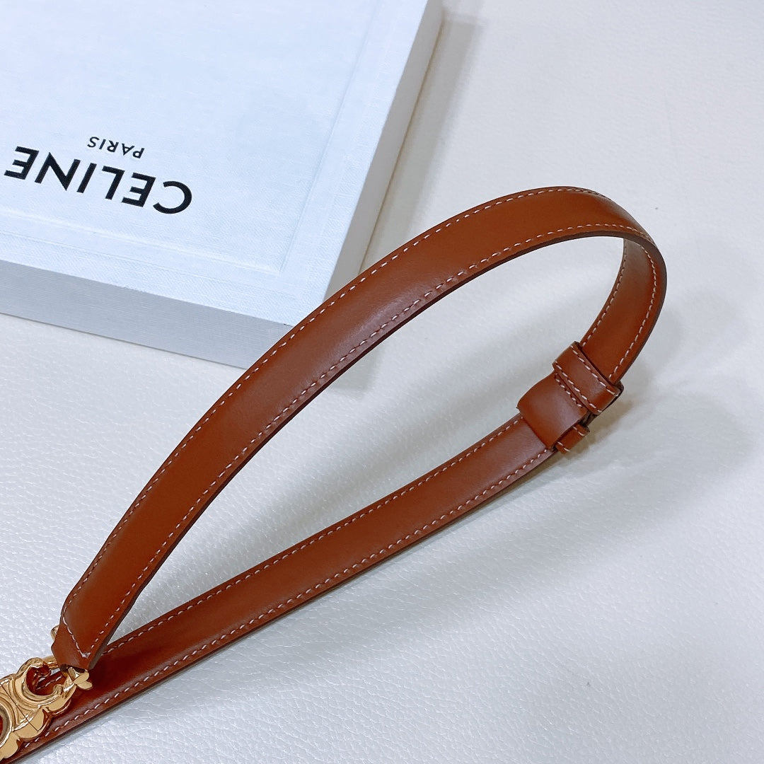 SMALL 18 MM GOURMETTE TRIOMPHE ADJUSTABLE BELT IN BRONZE BROWN LEATHER GOLD HARDWARE