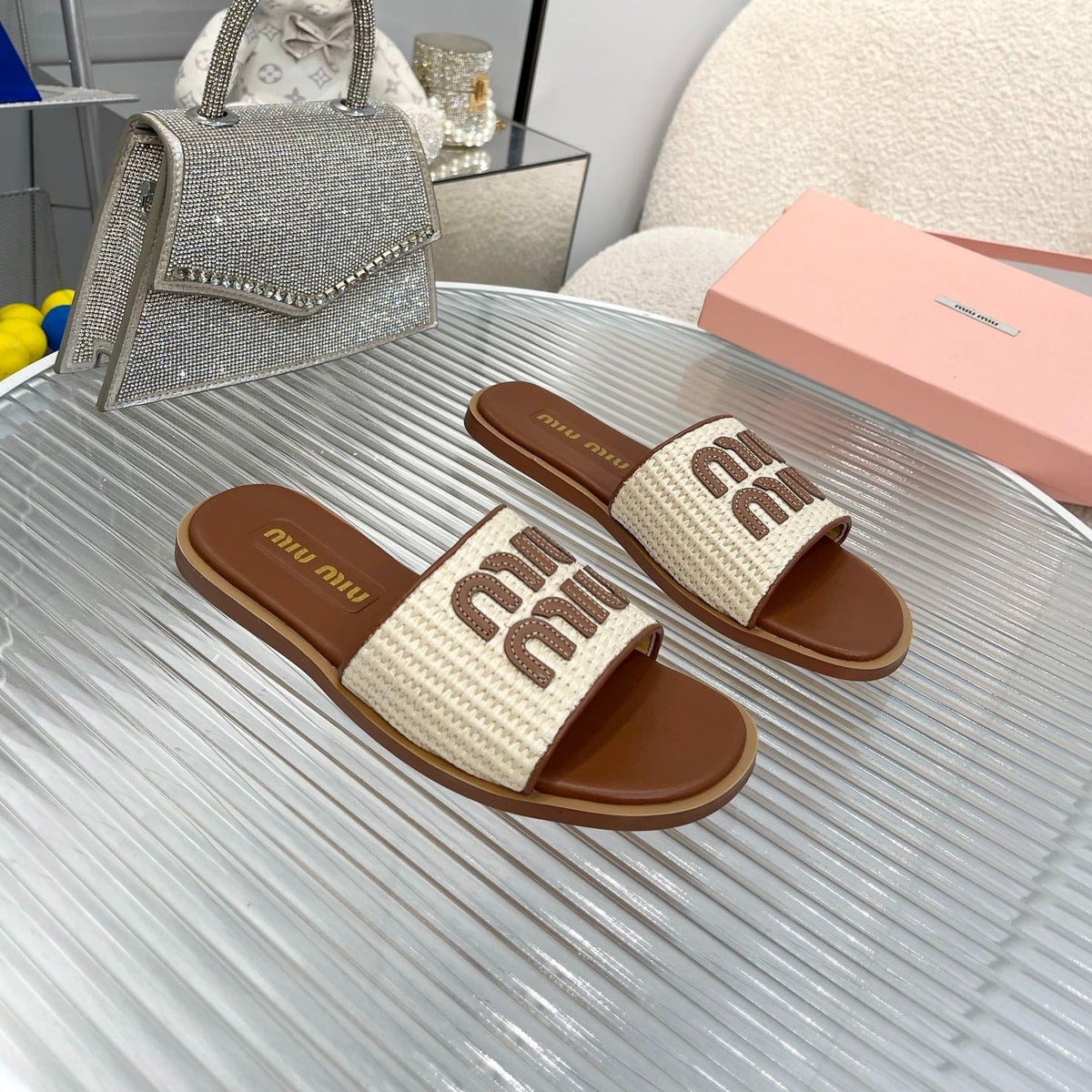 Slippers Brown Leather With Sedge Straps