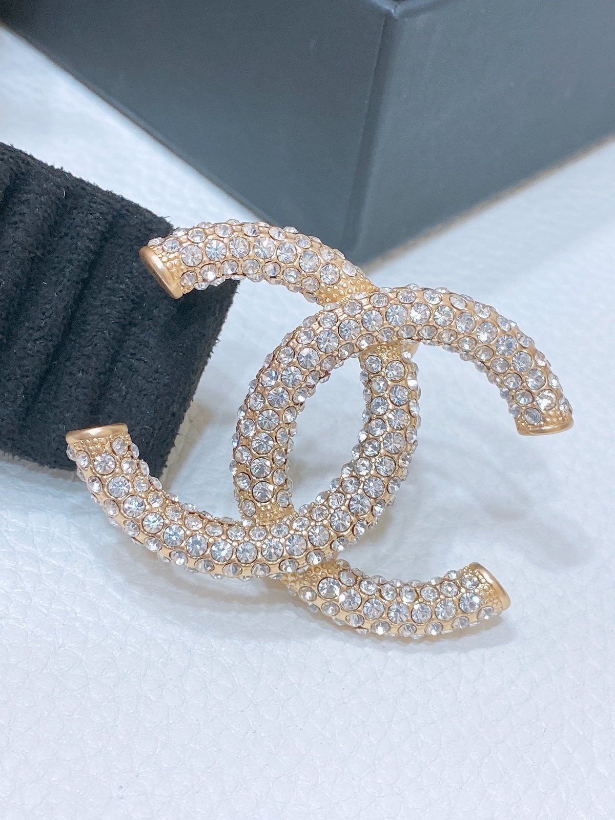 CC ELASTIC BELT 30MM IN BLACK WOOL FABRIC GOLD HARDWARE WITH RHINSTONES