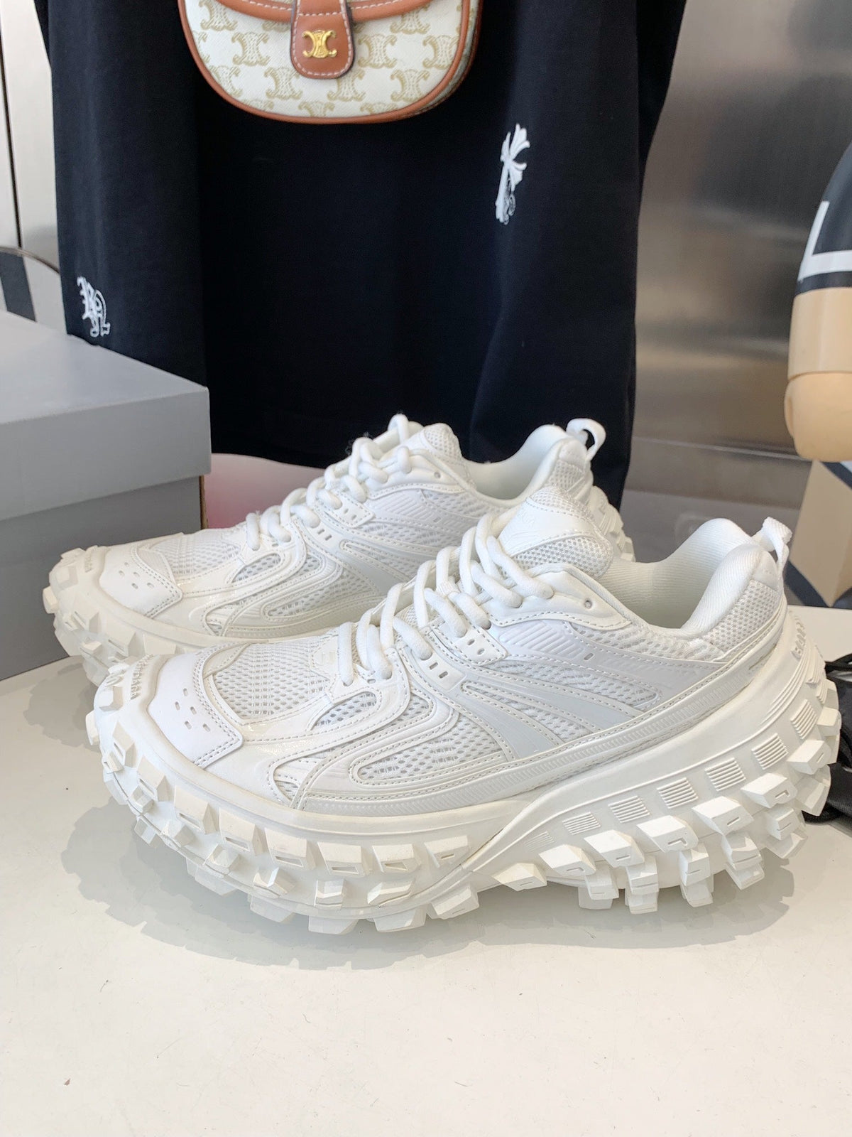 CHUNKY SNEAKERS IN WHITE POLYURETHANE, POLYESTER AND NYLON
