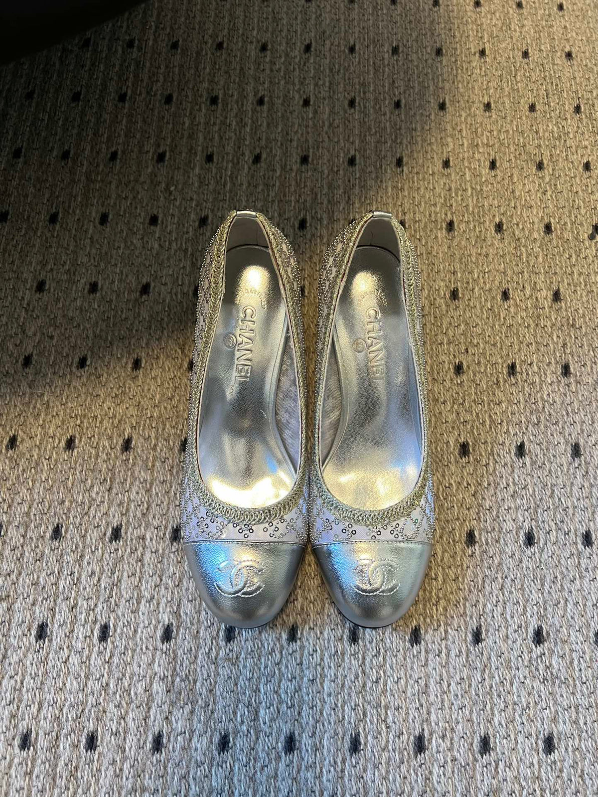 CC 26s High Heels Pump 50 Sliver Mesh Leather 627206