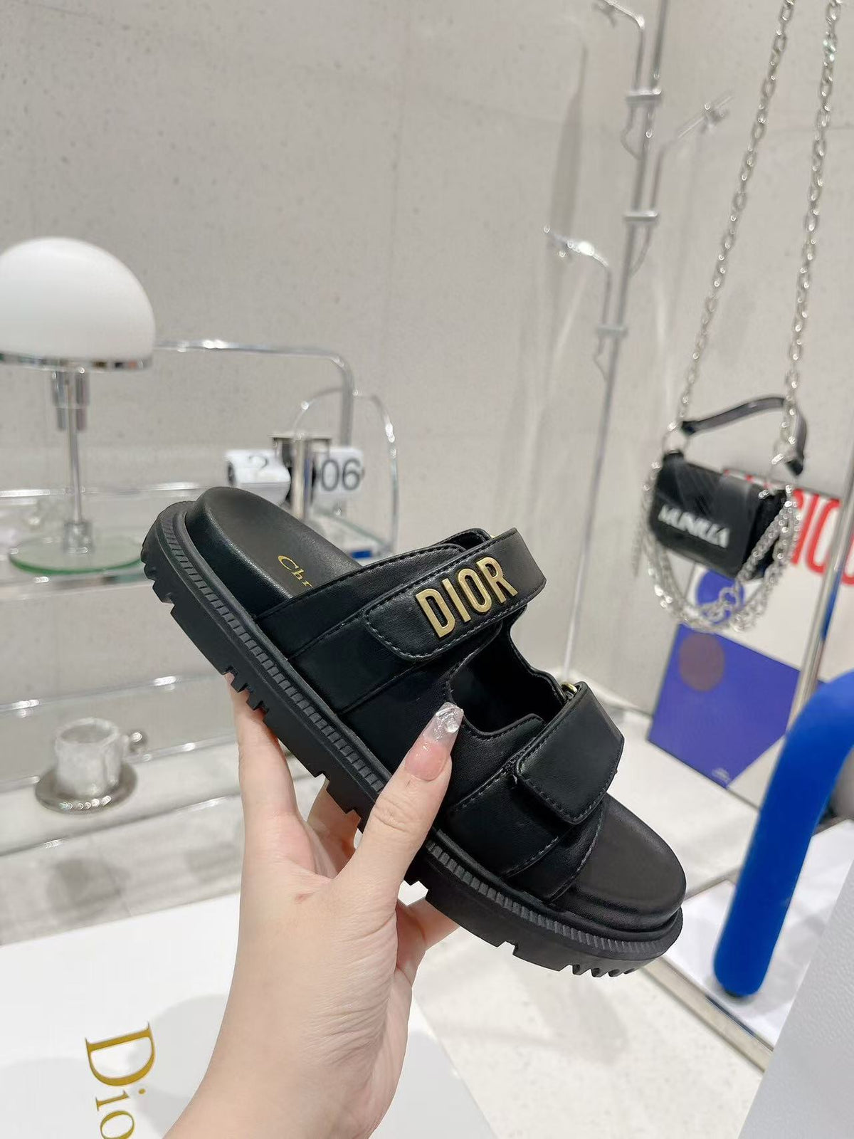 CD DIORACT SANDALS IN BLACK LAMBSKIN