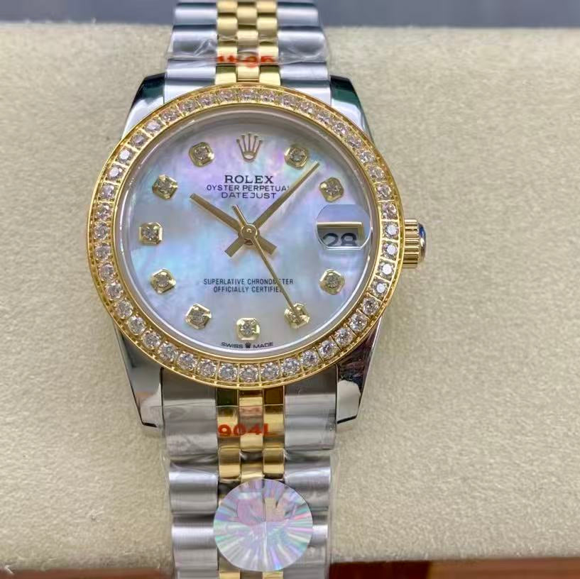 Datejust 31mm Gold Steel Diamond Bezel White Mop Dial