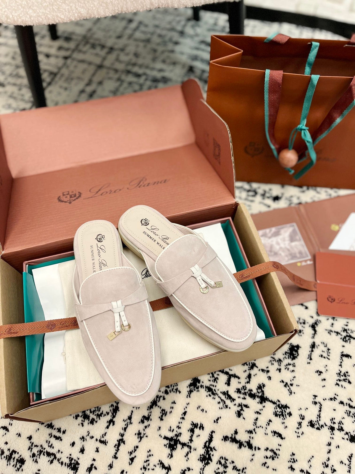 Loro Piana 2026 Charms Walk Babouche Mule Light Pink Suede