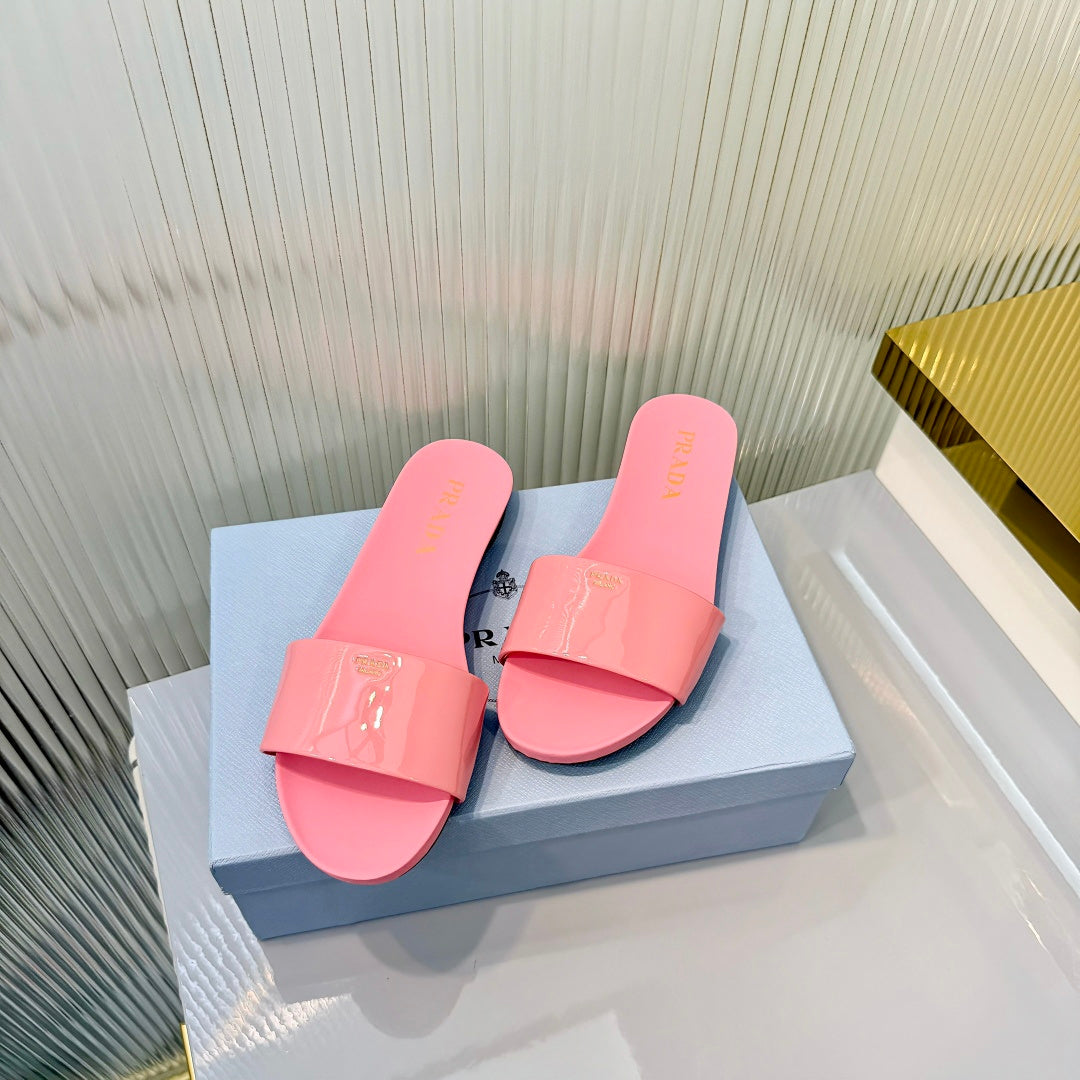 Prada 2026 Logo Patent Leather Slide Calfskin 715621