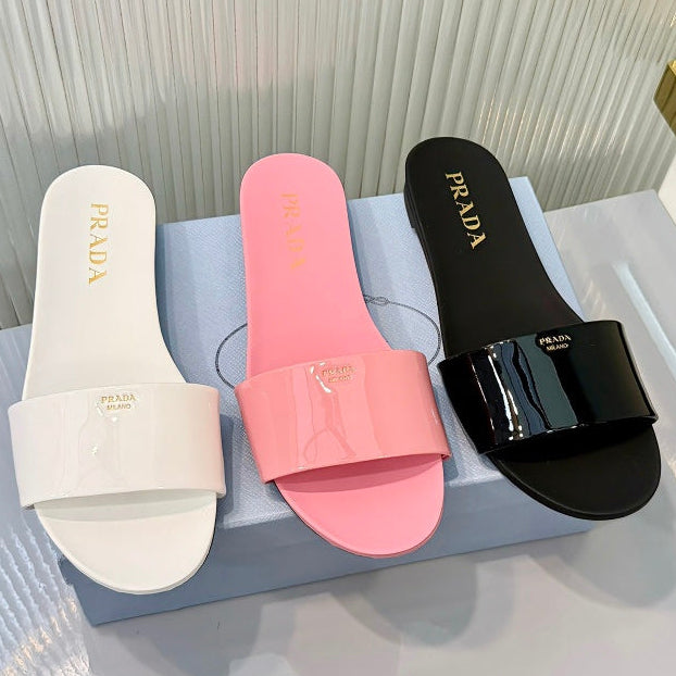 Prada 2026 Logo Patent Leather Slide Calfskin 715621