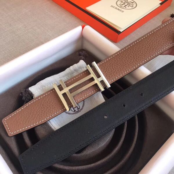 HERM H Au Carre Belt Buckle & Brown 32mm Strap