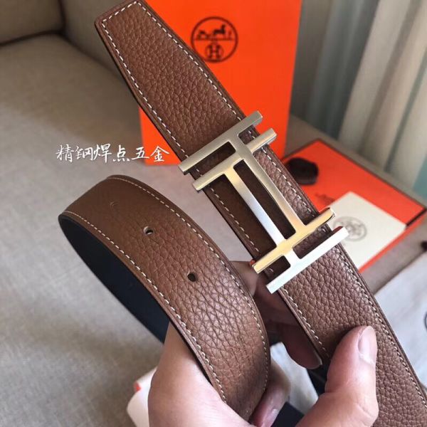 HERM H Au Carre Belt Buckle & Brown 32mm Strap