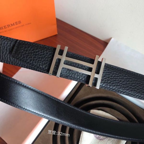 HERM H Au Carre Belt Buckle & Black 32mm Strap