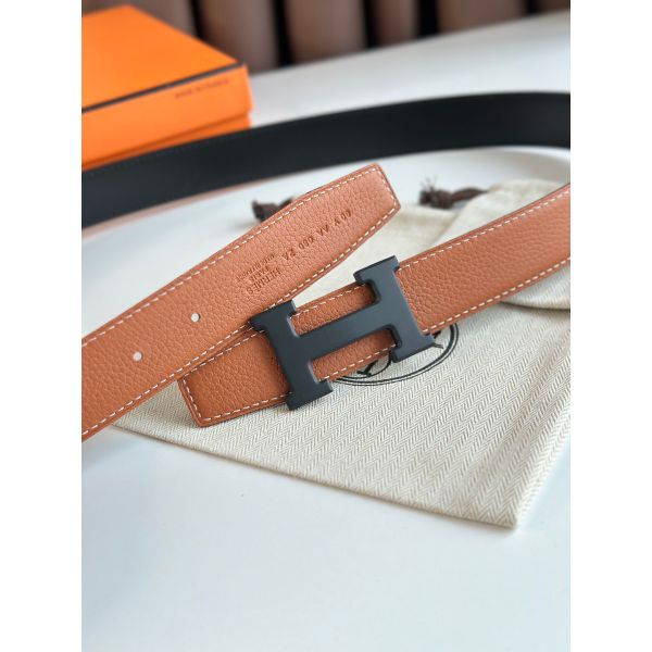 HERM H Reversible 32MM Belt with Matte Buckle in Gold Clemence Leather