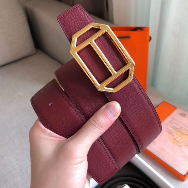 HERM Pad Reversible Belt In Ruby/Brown Epsom Leather