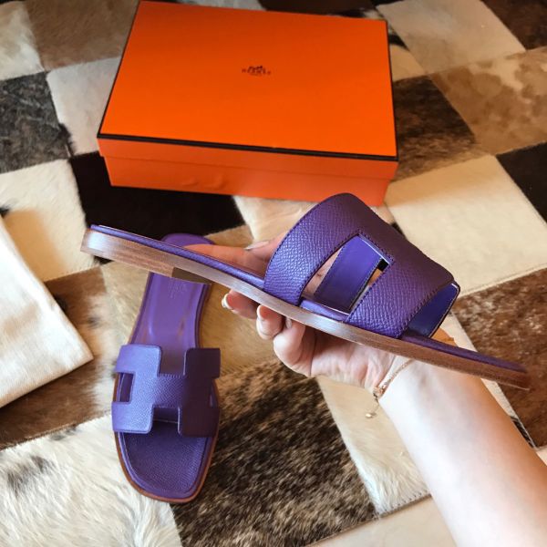 HERM Oran Slide Sandals In Crocus Epsom Calfskin