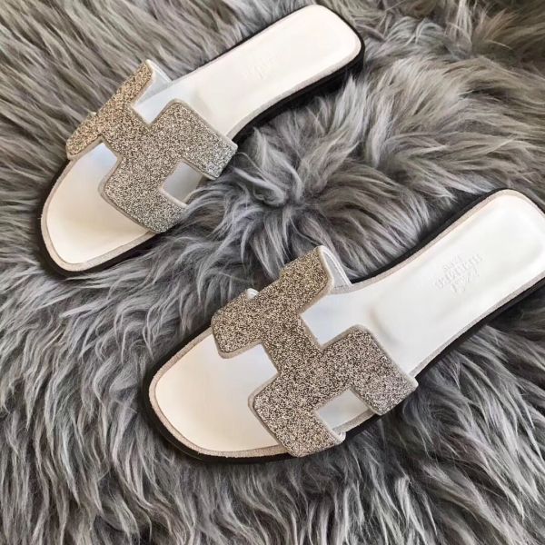 HERM Oran Sandals In White Suede With Crystal