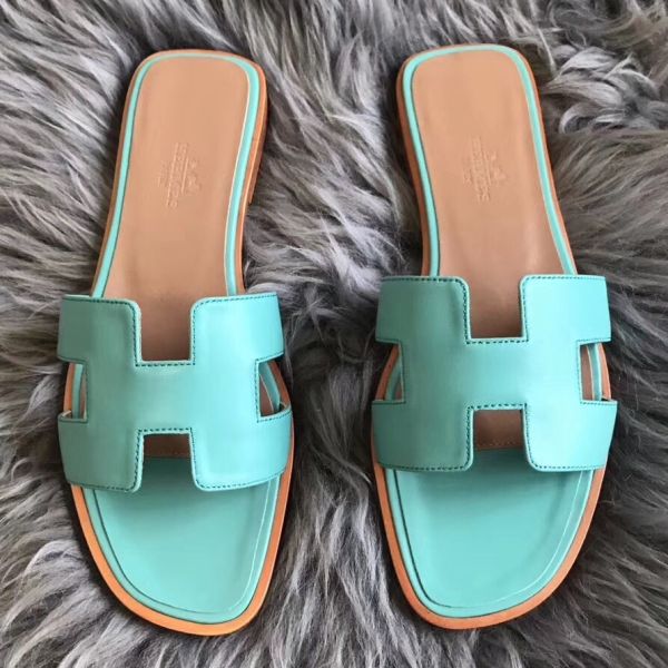 HERM Oran Sandals In Blue Atoll Swift Leather