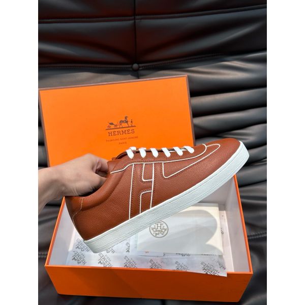 HERM Boomerang Sneakers In Brown Epsom Calfskin