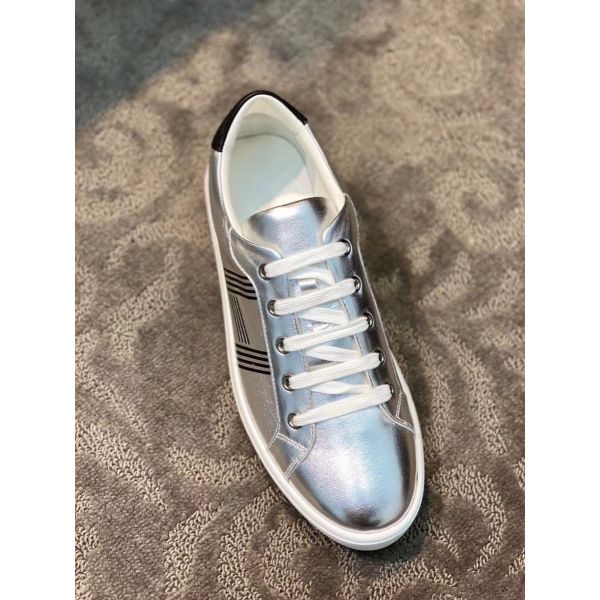 HERM Men's Avantage Sneakers In Grey Metallic Leather