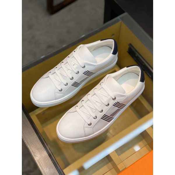 HERM Men's Avantage Sneakers In White/Blue Calfskin