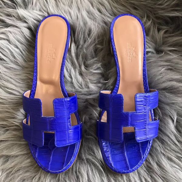 HERM Oasis Sandals In Blue Matte Niloticus Crocodile