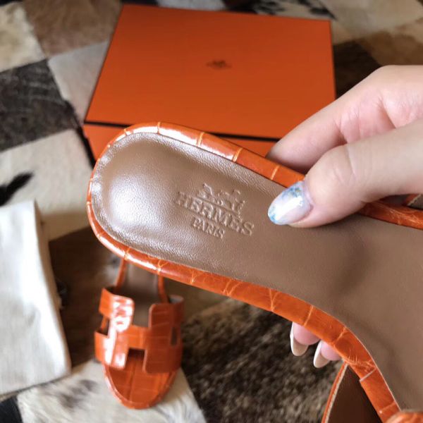 HERM Oasis Sandals In Orange Shiny Niloticus Crocodile