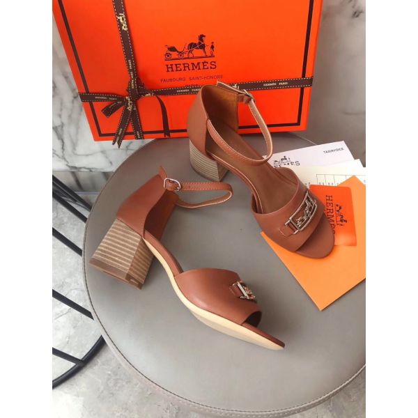 HERM Viaggio 60MM Sandals In Brown Leather