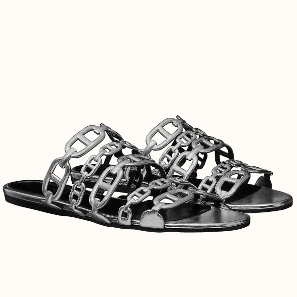 HERM Thalassa Sandals In Silver Metallic Calfskin