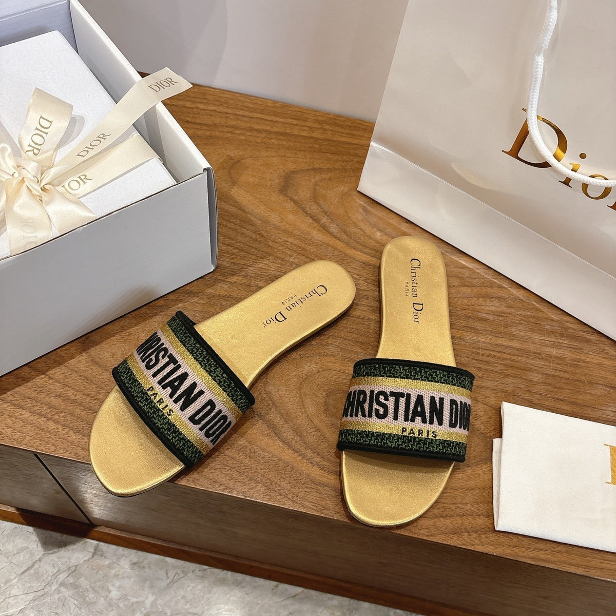 CD 26s Embroidered Sandals Canvas Cowhide 685496