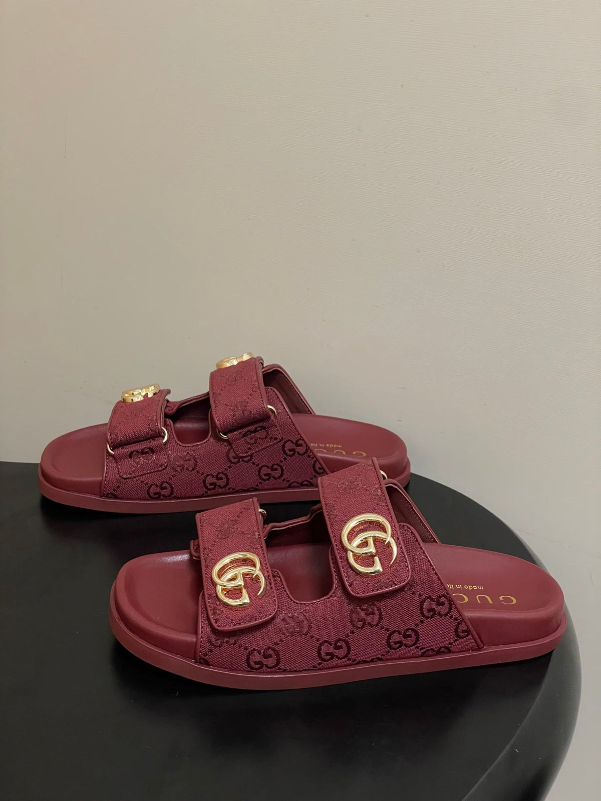 GG 26ss Platform Slippers Monogram Canvas Sheepskin