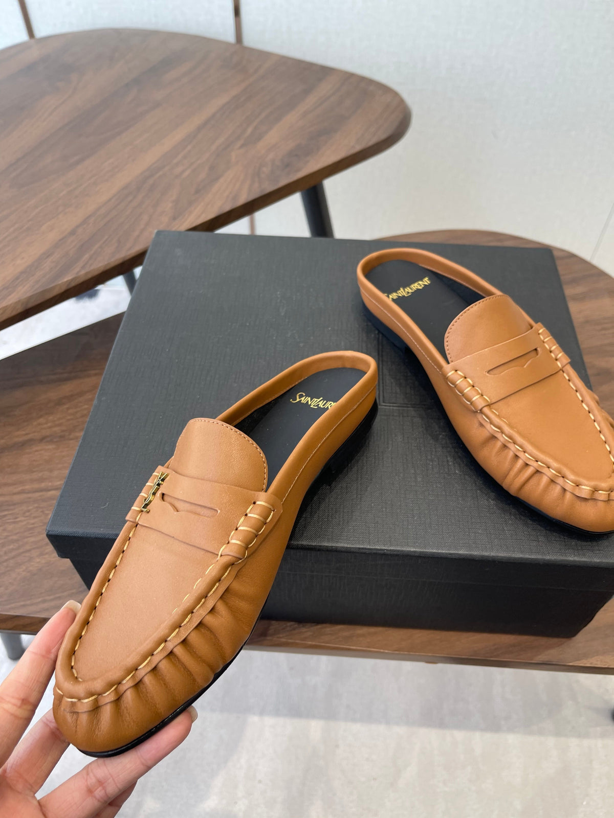 Saint Laurent 2026 Le Loafer Mules Brown Leather 624629