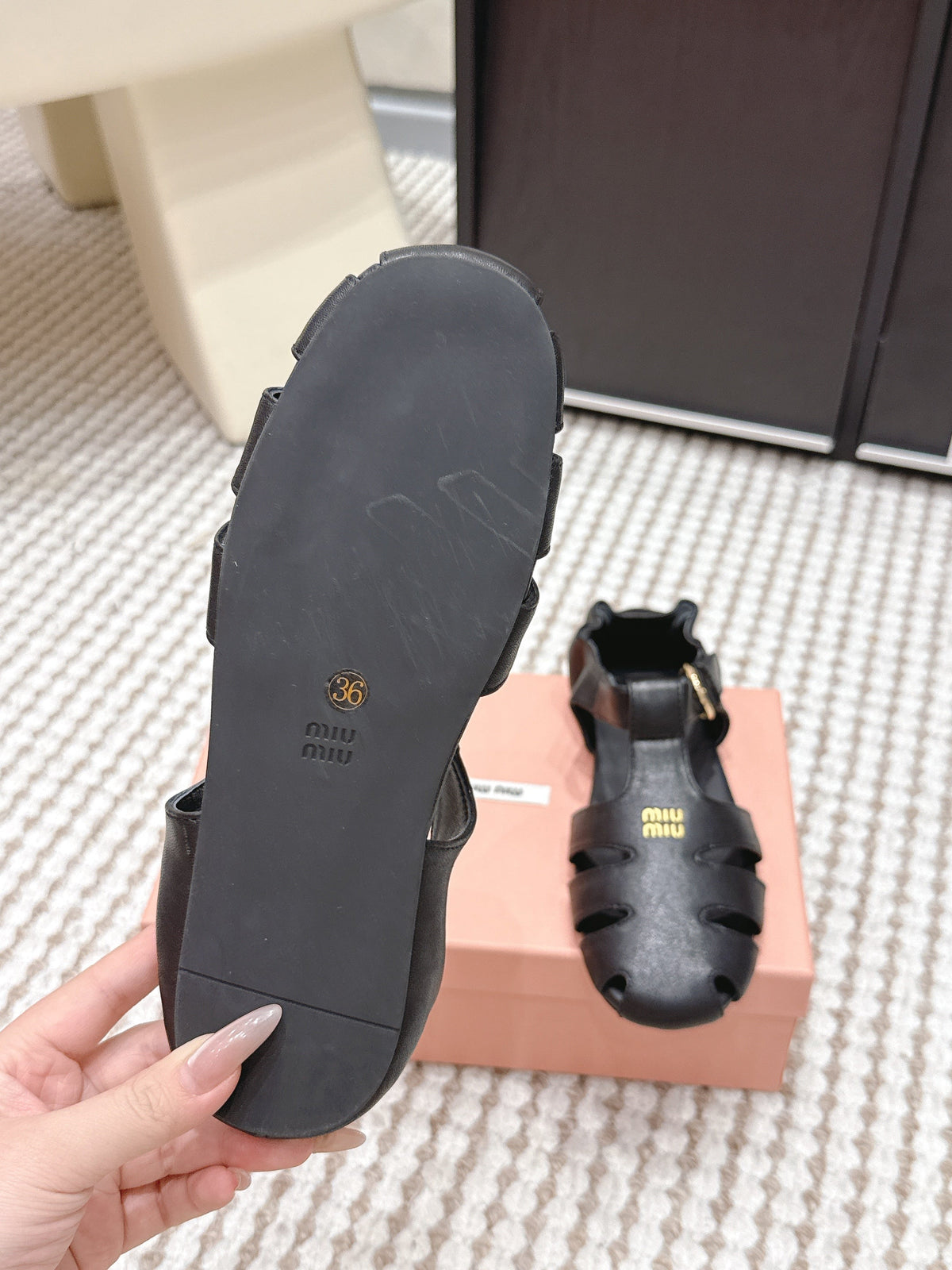 MIU 26 Roman Sandals Black Leather 632325