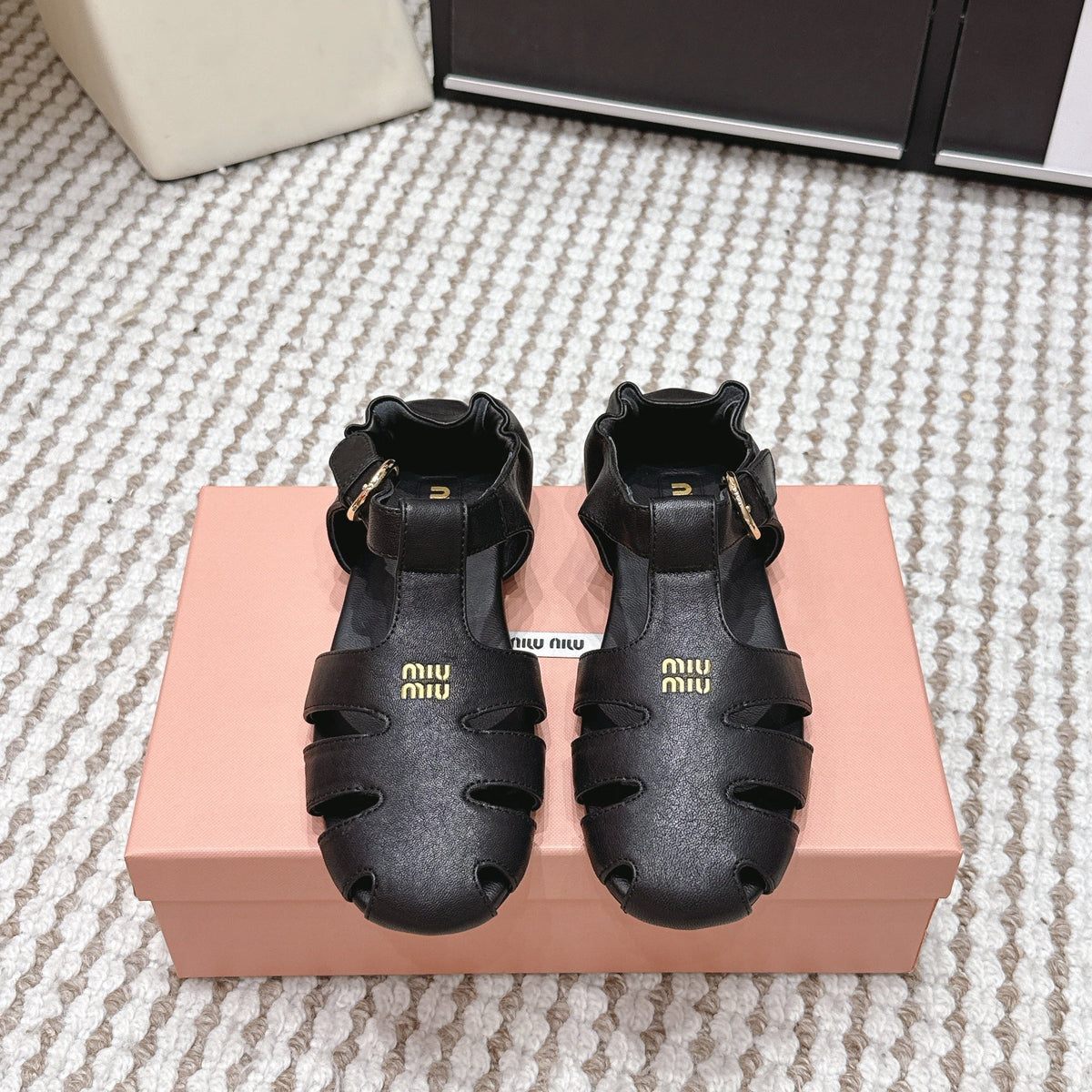 MIU 26 Roman Sandals Black Leather 632325