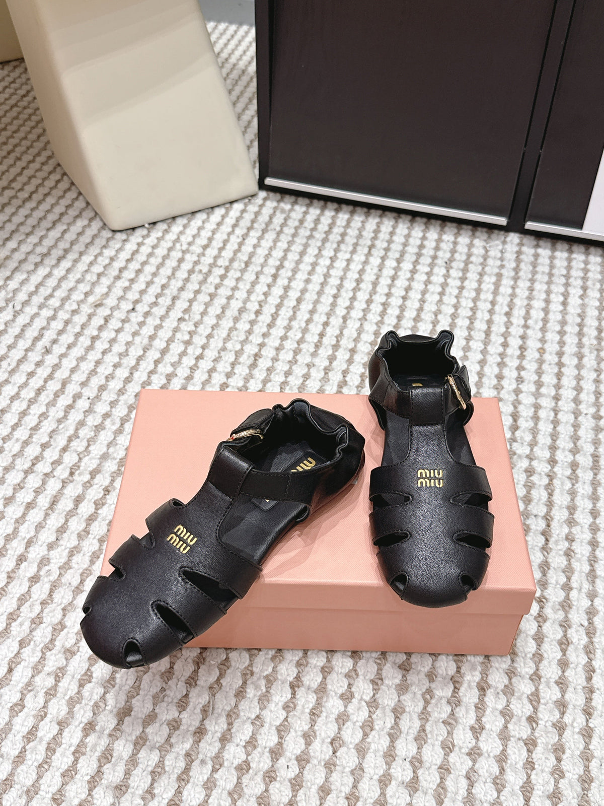 MIU 26 Roman Sandals Black Leather 632325