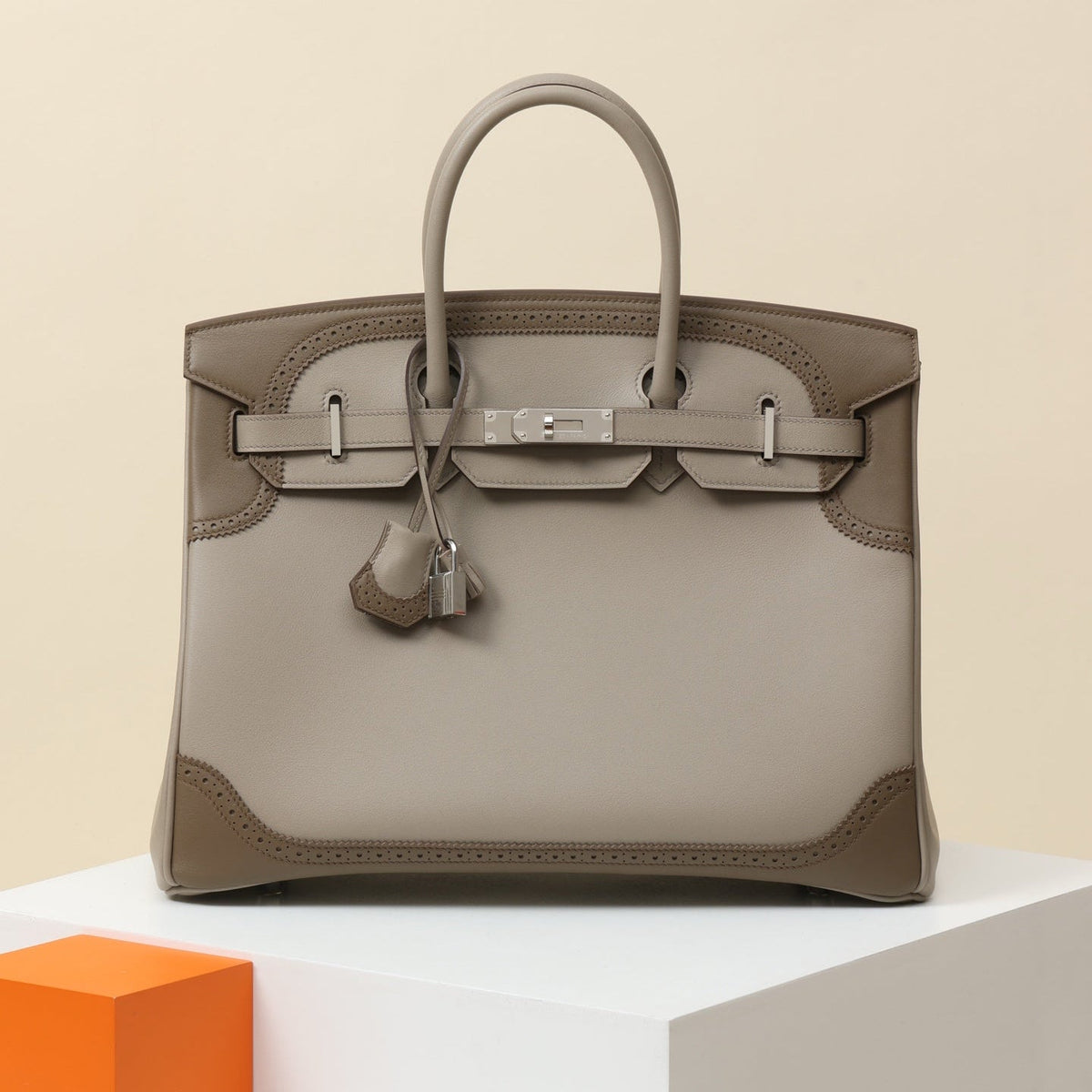 High-end Hermes 2026 Birkin Ghillies 35 Bag Elephant Gray/Diamond Gray Swift Leather