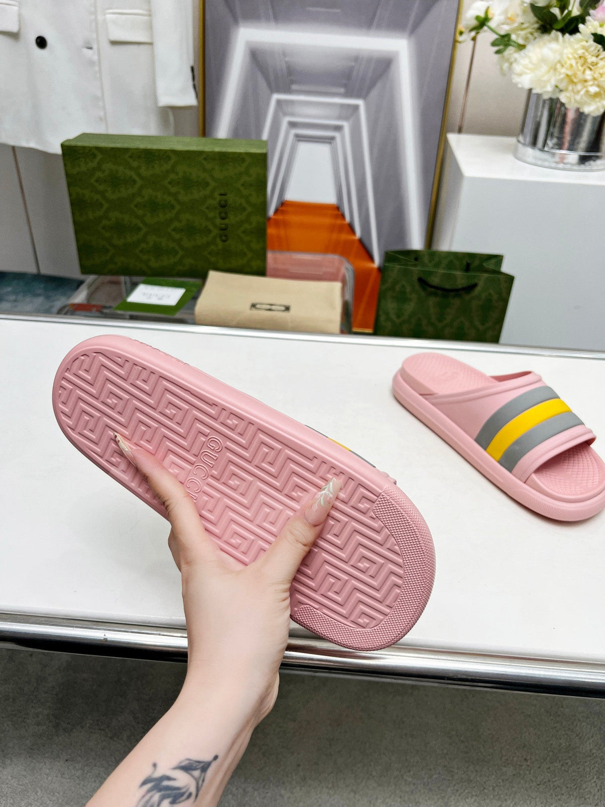 PLATFORM SLIPPERS IN LIGHT PINK MIX COLORFUL IMPORTED TPU