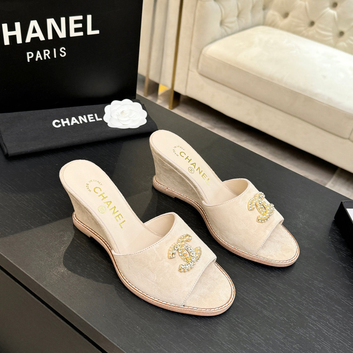 CC 2026 Wedge Sandals 65 Light Beige Suede 667773