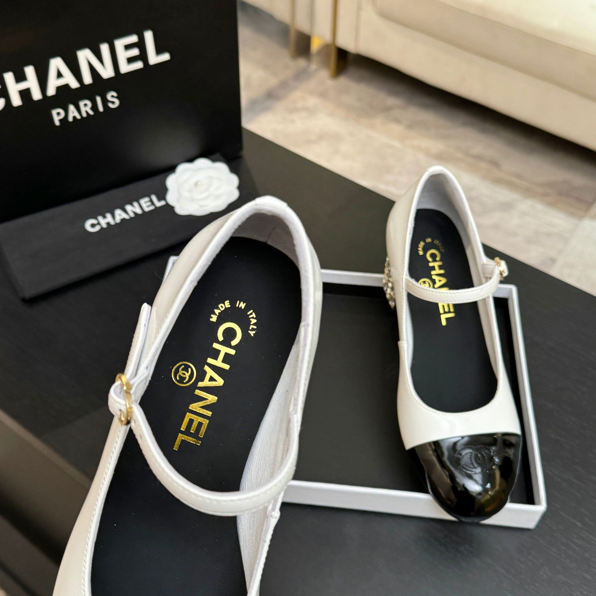 CC 2026 Mary Jane 65 White Black Patent Leather 700643