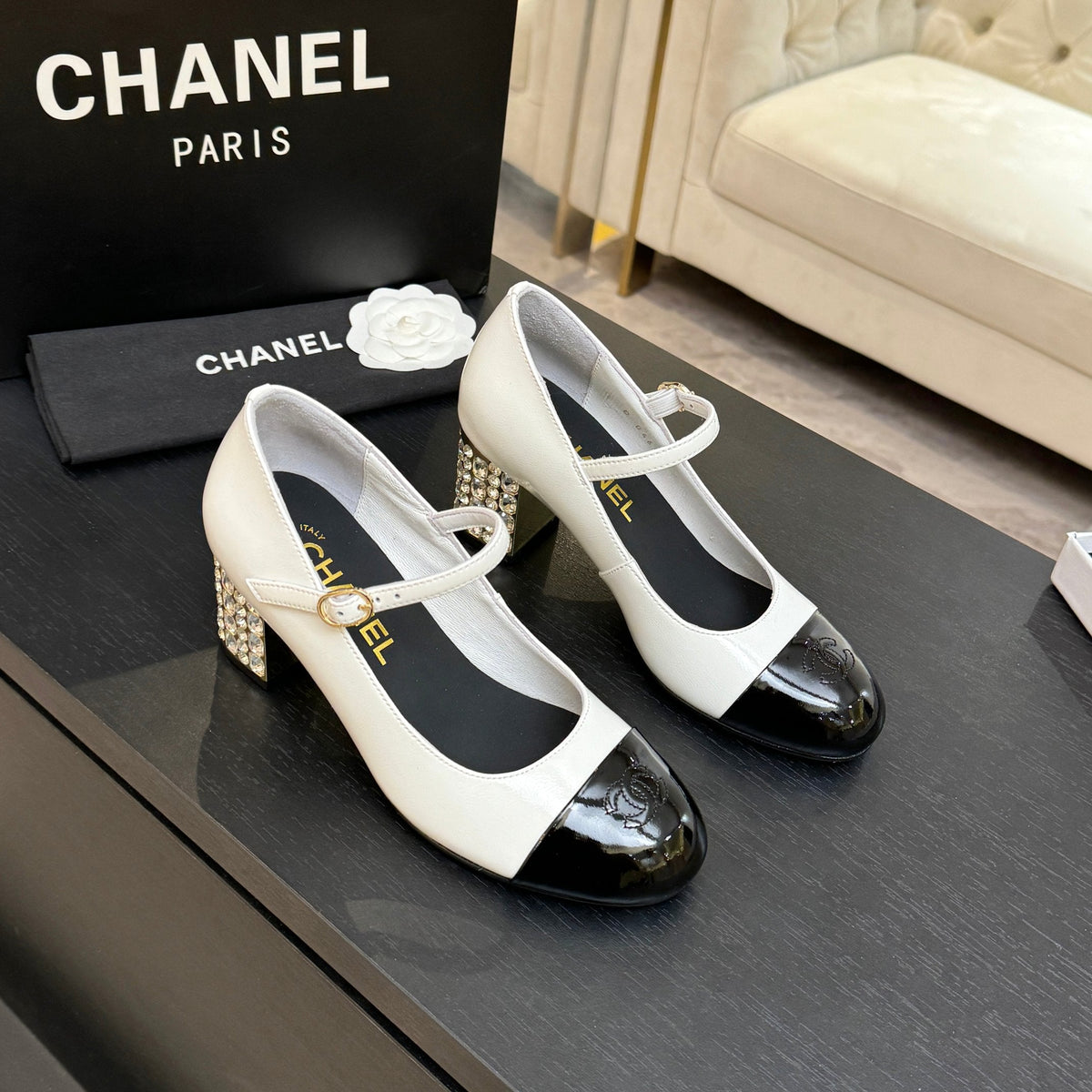 CC 2026 Mary Jane 65 White Black Patent Leather 700643